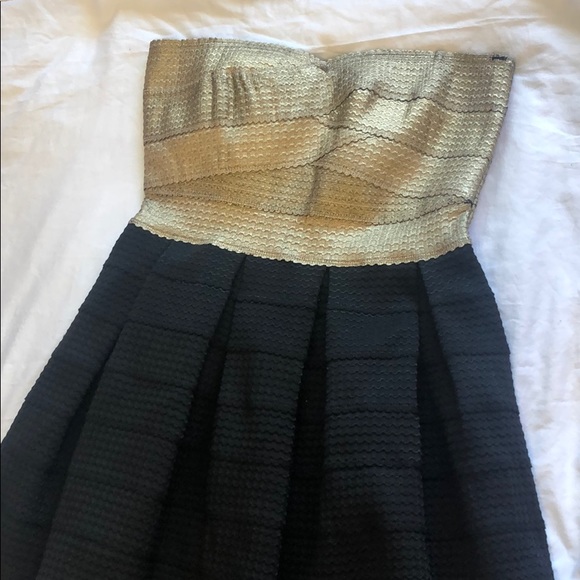 Black and Gold Strapless Mini Dress - Picture 3 of 5